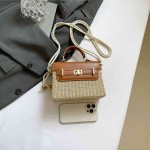 High-End Straw Texture Versatile Handbag Women 2025 Summer New Contrast Color Crossbody Bag Small Square Bag