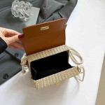 High-End Straw Texture Versatile Handbag Women 2025 Summer New Contrast Color Crossbody Bag Small Square Bag