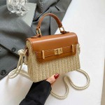 High-End Straw Texture Versatile Handbag Women 2025 Summer New Contrast Color Crossbody Bag Small Square Bag