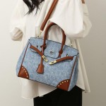 Retro Denim Contrast Color Handheld Kelly Bag Women's 2025 Light Luxury Texture Shoulder Bag Crossbody Bag