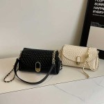 Women's Black Woven Leather Crossbody Bag with Detachable Shoulder Strap & Zip Closure