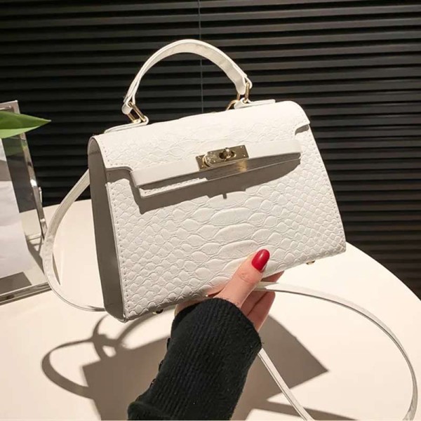Women Faux Snakeskin Texture Fashionable Simple Square Lock Handle Shoulder Bag