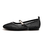 Korean Style Mesh Mary Jane Flats for Women - Summer New Soft-Soled, Hollowed Fishnet Weaving Round Toe Shoes