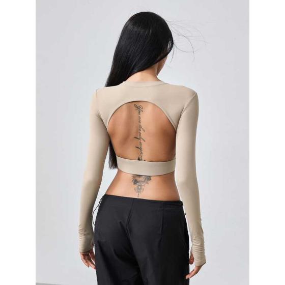 Women's Open-Back Long-Sleeve Crop Top