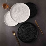 Rock Pattern Round Steak Plate - Japanese Style Black & White Ceramic Dinner Plate for Western Food, Restaurant Tableware & Home Serving