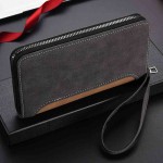 Large Capacity Men's Zip-Around Retro Wallet Frosted Texture Clutch Bag for Smartphones, Cards, and Cash