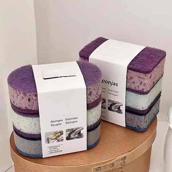 High-Density Sponge Scrubber 3-Pack Double-Sided Dishwashing Sponge Brush, Non-Stick Oil Pan Scrubber, Colorful Kitchen Cleaning Tool