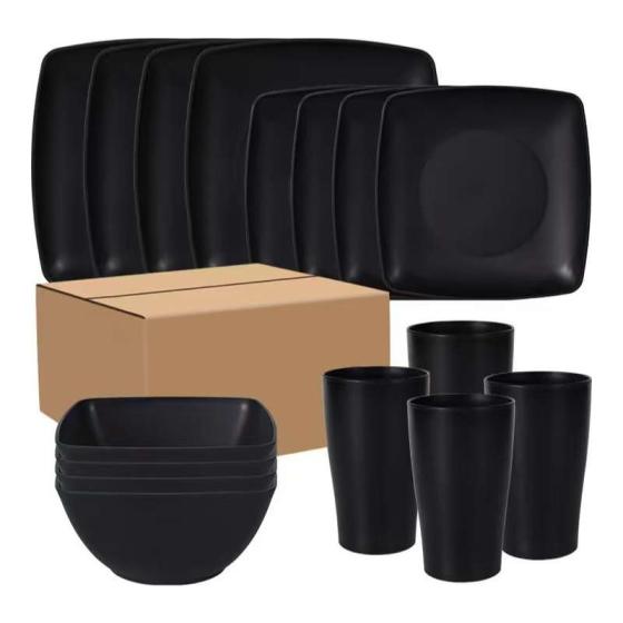 16-Piece Wheat Straw Square Dinnerware Set