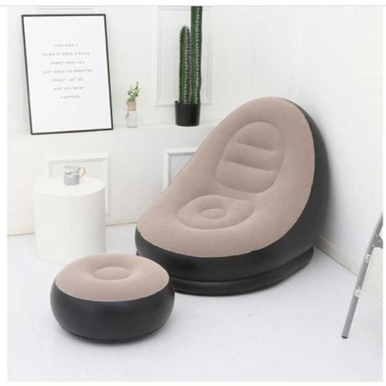 Inflatable Flocking Bean Bag Sofa with Footstool Lazy Couch