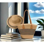 Women's Straw Sun Hat Bag Large Capacity Tote for Beach Vacation & Travel