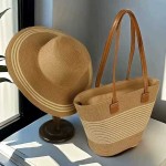 Women's Straw Sun Hat Bag Large Capacity Tote for Beach Vacation & Travel