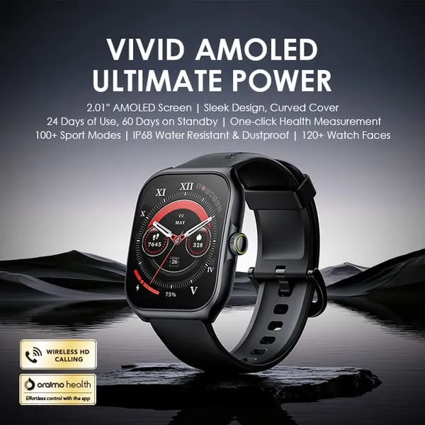 oraimo Watch Nova AM 2.01" AMOLED Screen Curved Cover Smart Watch OSW-812
