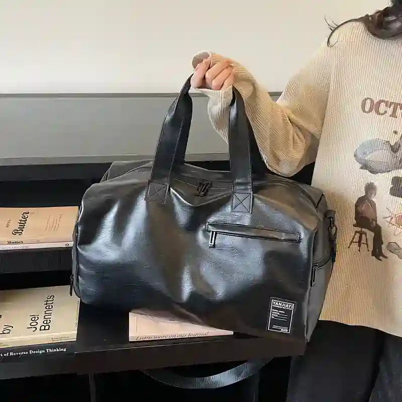 Leather Travel & Gym Duffel Bag with Shoe Compartment