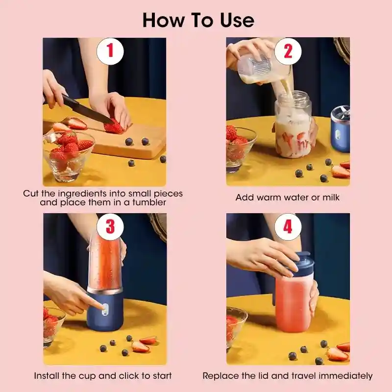 Portable USB Rechargeable Blender 400ml – 6 Blades