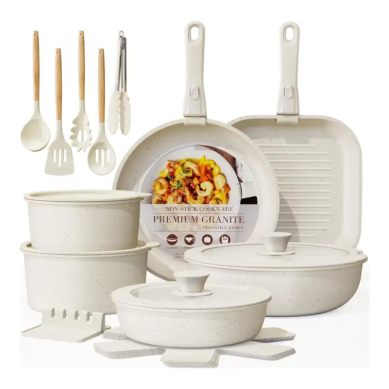 23-Piece Non-Stick Granite Cookware Set with Detachable Handles