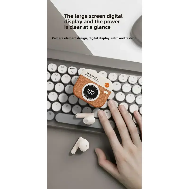 Retro Camera TWS Wireless Earbuds – Bluetooth 5.4 with LED Display