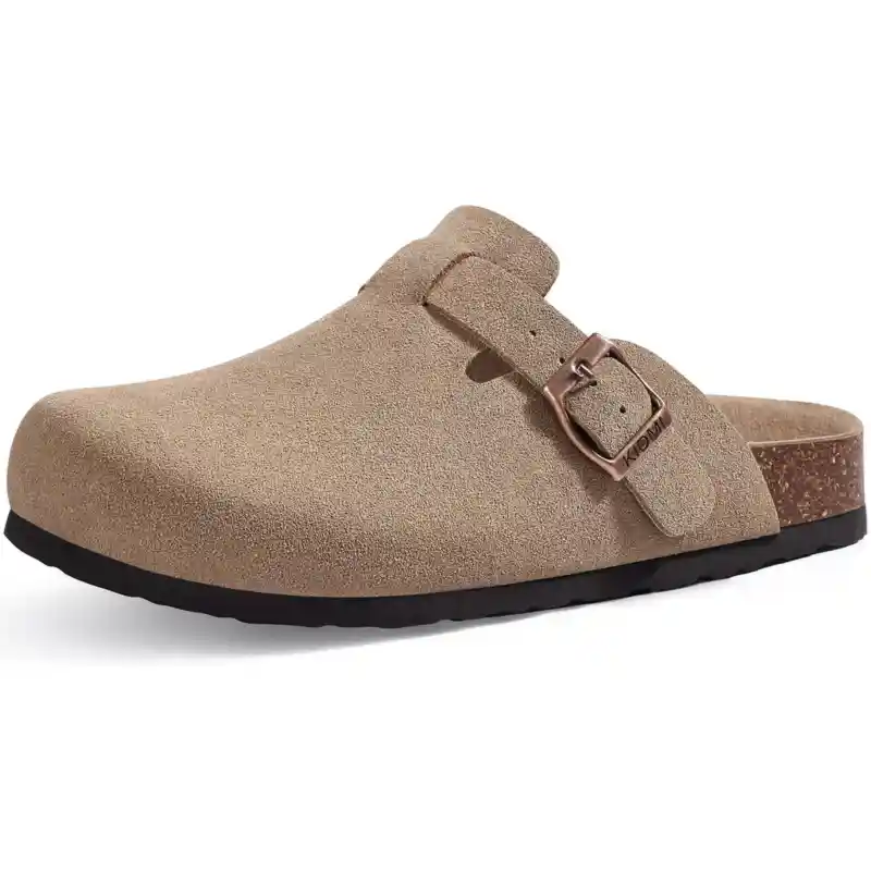 Unisex Cork Footbed Suede Clogs with Adjustable Buckle