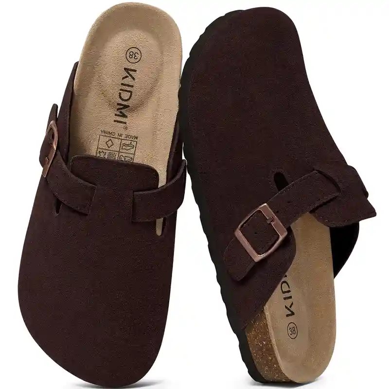 Unisex Cork Footbed Suede Clogs with Adjustable Buckle