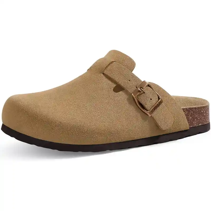 Unisex Cork Footbed Suede Clogs with Adjustable Buckle