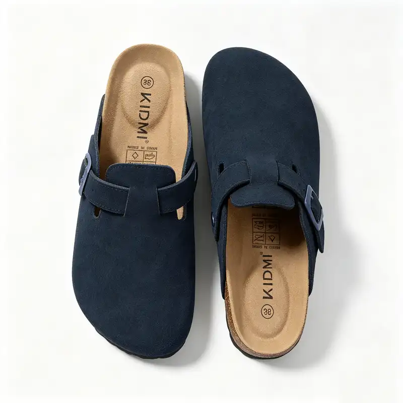 Unisex Cork Footbed Suede Clogs with Adjustable Buckle