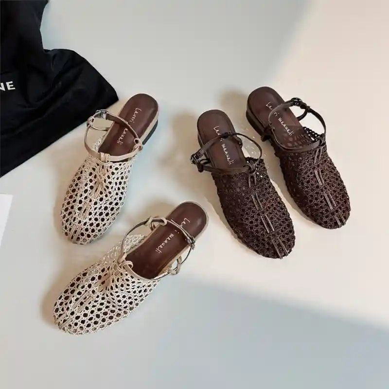 Women's Woven Hollow-Out Slingback Sandals – Low Chunky Heel