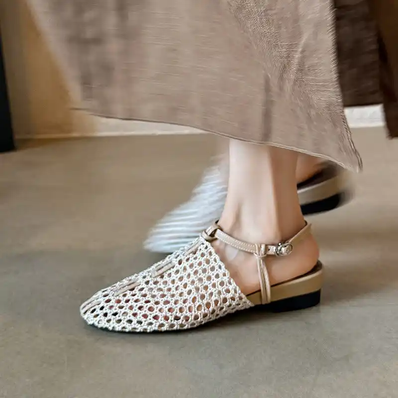 Women's Woven Hollow-Out Slingback Sandals – Low Chunky Heel