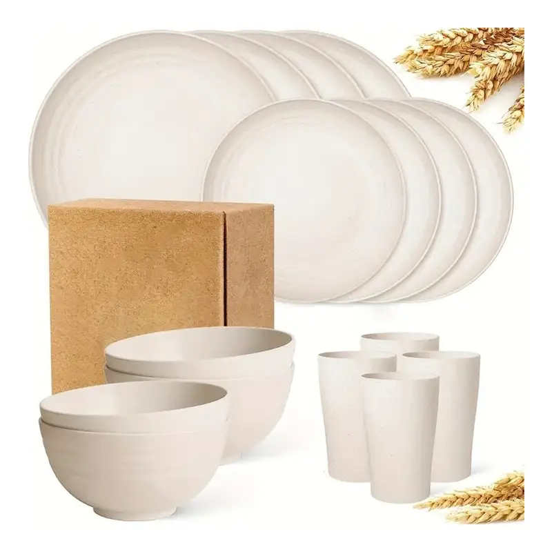 Wheat Straw Round Dinnerware – 16-Piece Set & Singles