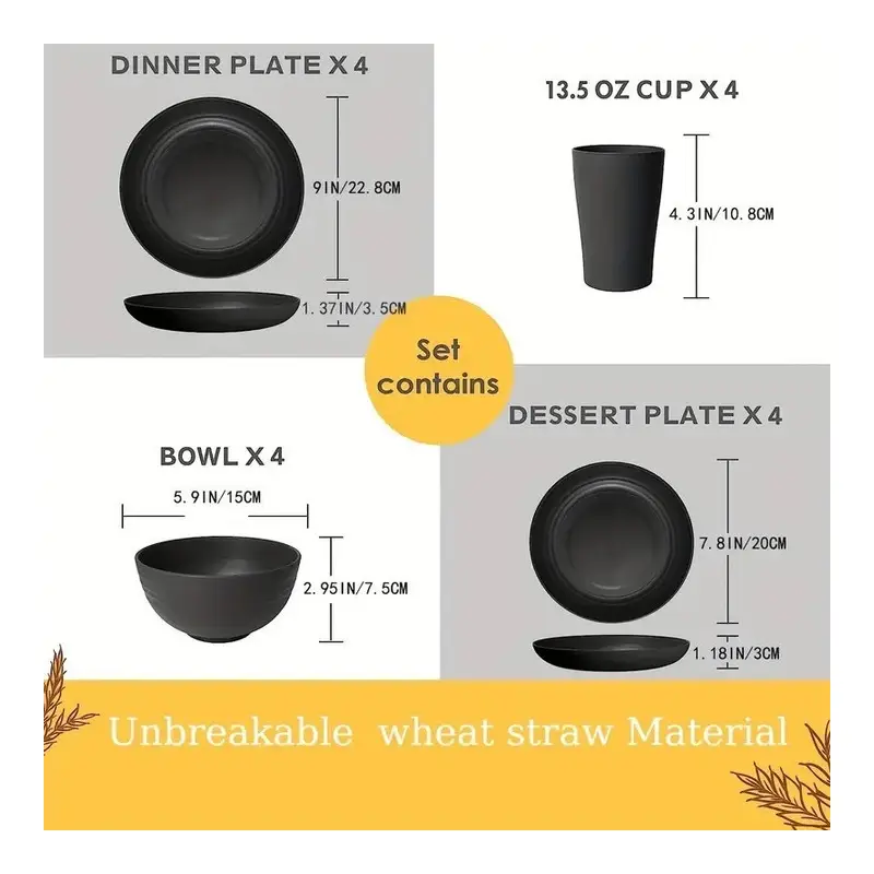 Wheat Straw Round Dinnerware – 16-Piece Set & Singles