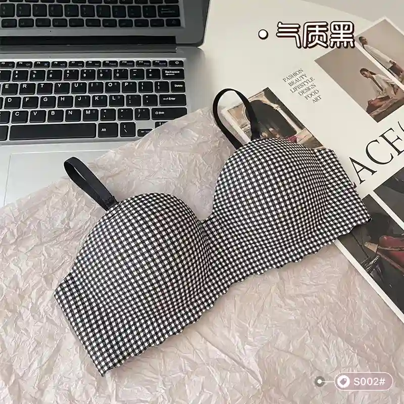 Women's Plaid Wireless Push-Up Bra