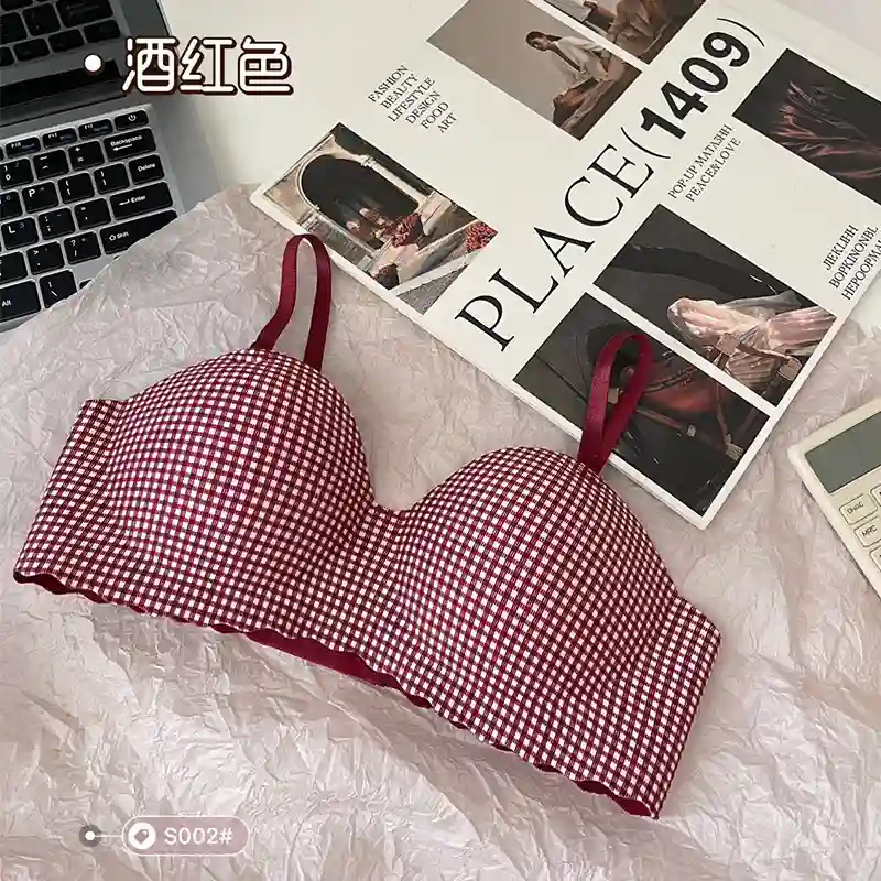 Women's Plaid Wireless Push-Up Bra