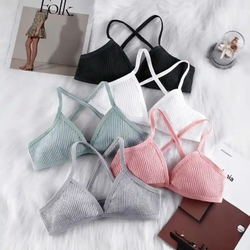 Women's Ribbed Cotton Cross-Back Bralette
