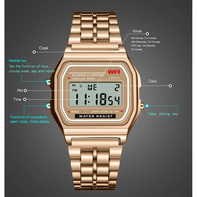 Retro Digital Watch – Unisex Alarm, Stopwatch & Backlight